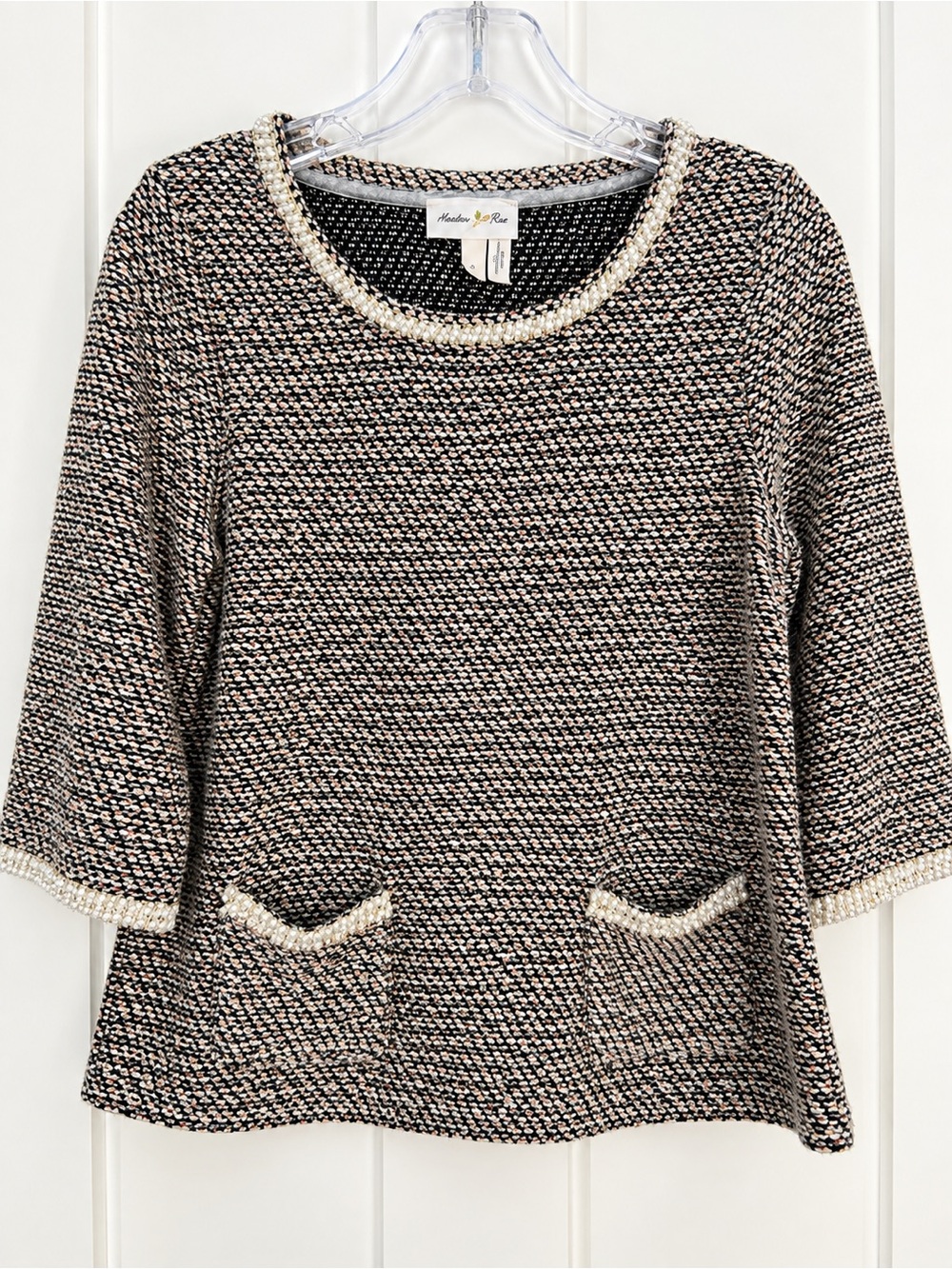 Meadow Rue Anthropologie Pearl Bead Pullover Sweater Gray Chunky Knit Sz Small